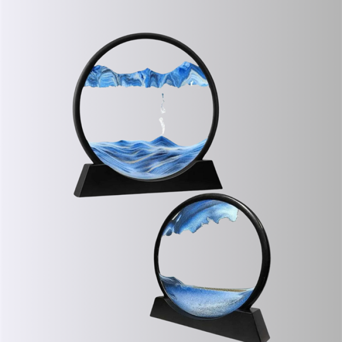 KESGİN MARKET ® Rahatlatıcı Kum Sanatı – Yuvarlak Cam Çerçeveli Hareketli Kum Resmi, Ofis ve Ev İçin Etkileşimli Masaüstü Süs