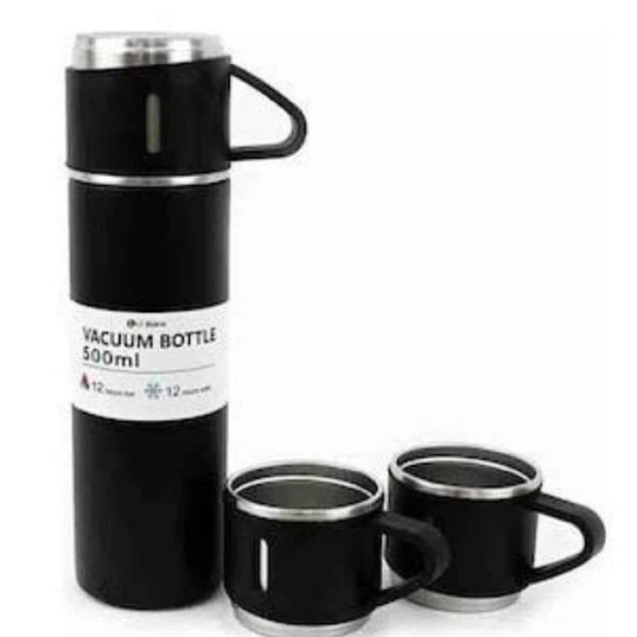 KESGİN MARKET ® Termos Paslanmaz Çelik Termos Siyah Renk 3 Bardaklı Termos Seti