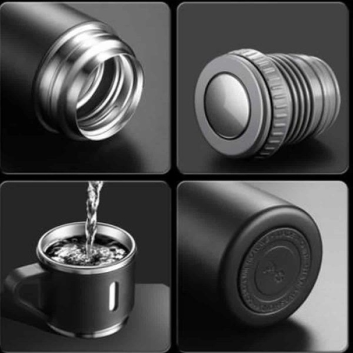 KESGİN MARKET ® Termos Paslanmaz Çelik Termos Siyah Renk 3 Bardaklı Termos Seti