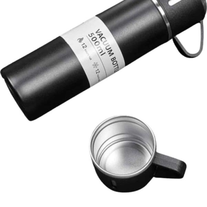 KESGİN MARKET ® Termos Seti 3lü Bardak Seti Isı Dayanıklı Siyah Paslanmaz Çelik Vakumlu
