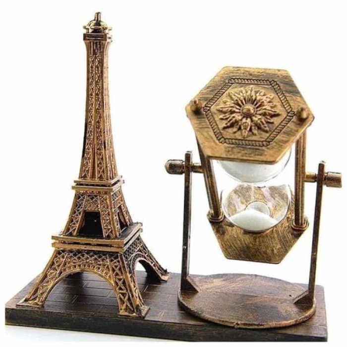 KESGİN MARKET ® Retro Eyfel Kulesi Ve Kum Saati Dekoratif Ahşap Görünümlü Masa Biblosu