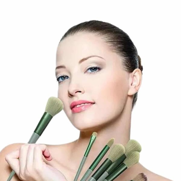 KESGİN MARKET ® Makyaj Fırça Seti Yeşil 13 Parça Fondöten Fırçası Allık Fırçası Far Fırçası