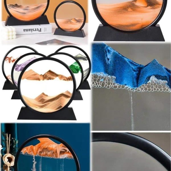 KESGİN MARKET ® 7 Inç Mavi Orta Boy Dekoratif Yuvarlak Şık Kum Tablosu Modern Dekoratif Süs