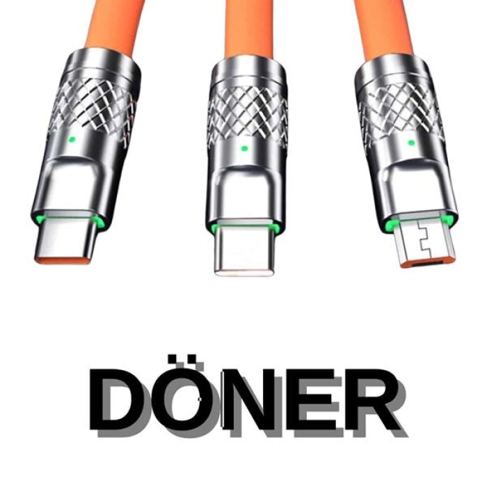 KESGİN MARKET ® 3 İn 1 Süper Hızlı Şarj Kablosu Android ve İOS Uyumlu Silikon Şarj Kablosu