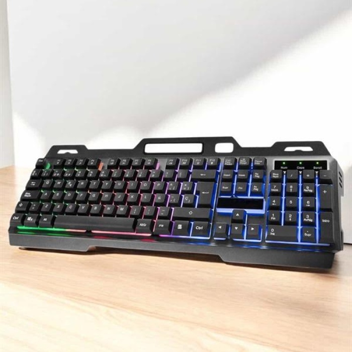 KESGİN MARKET ® Led Işıklı Oyuncu Klavye Usb Girişli RGB Işıklı Q Klavye Mouse Hediyeli