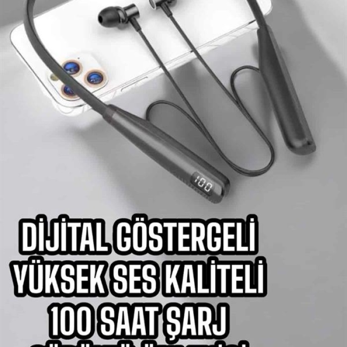 KESGİN MARKET ® Dijital Göstergeli Kulak İçi Kablosuz Bluetooth Kulaklık Boyun Bantlı