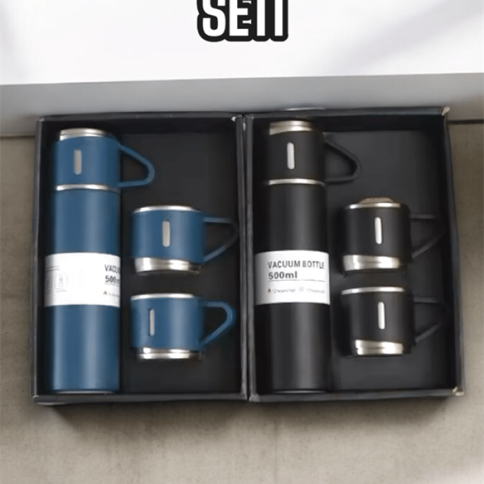 KESGİN MARKET ® Şık ve Dayanıklı 3 Bardaklı Termos Seti Uzun Süre Isı Koruma Özellikli