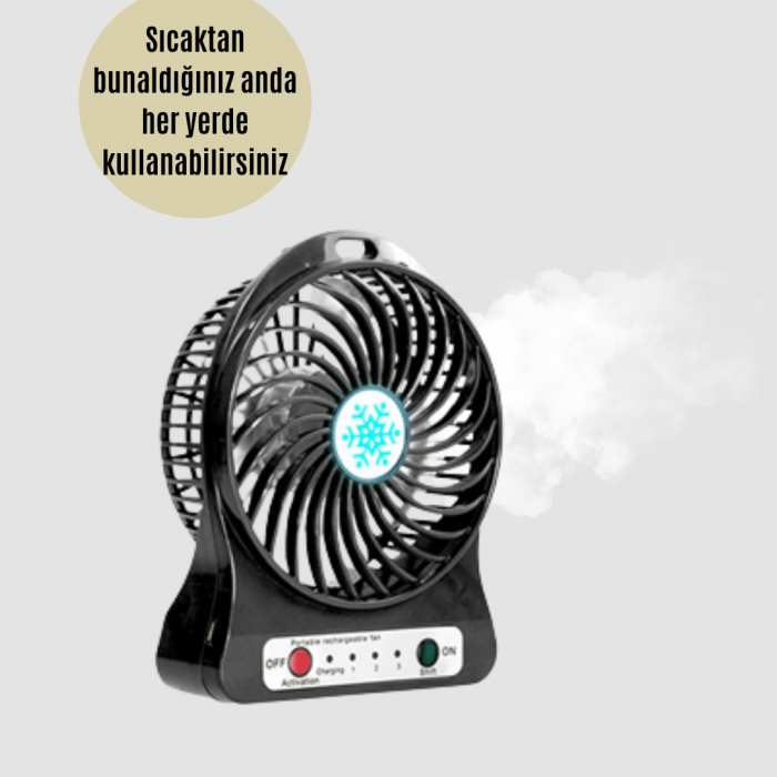KESGİN MARKET ® Mini USB Fan – Şarj Edilebilir, Işıklı, 3 Kademe, Taşınabilir Masaüstü Vantilatör