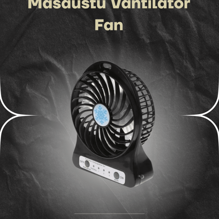 KESGİN MARKET ® Şarjlı USB Fan – Masaüstü Mini Vantilatör, Taşınabilir, Işıklı, 3 Kademeli, Sessiz