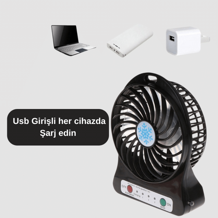 KESGİN MARKET ® Şarjlı USB Fan – Masaüstü Mini Vantilatör, Taşınabilir, Işıklı, 3 Kademeli, Sessiz