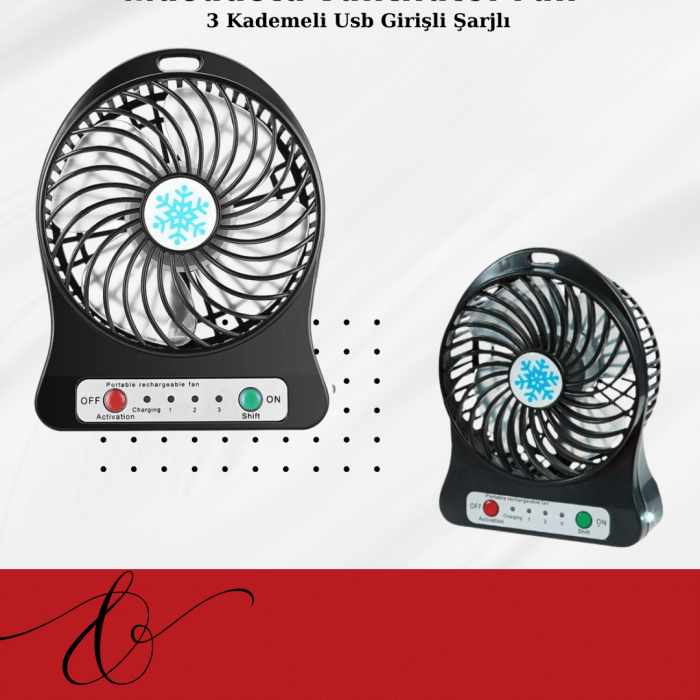 KESGİN MARKET ® USB Girişli Taşınabilir Masaüstü Mini Fan – 3 Kademeli Hız, Şarjlı, Işıklı, Sessiz Çalışma