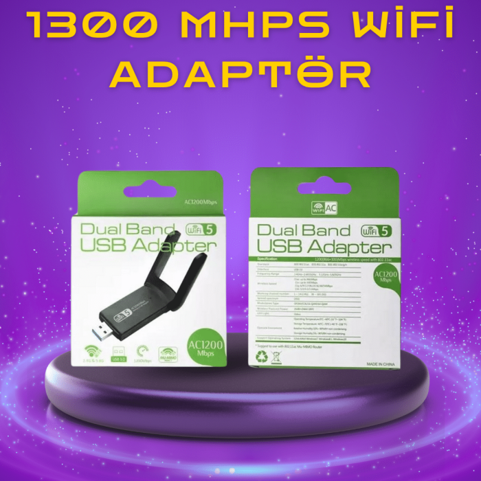 KESGİN MARKET ® Yüksek Hızlı 1200 Mbps Çift Bant USB WiFi Adaptör – Güçlü Sinyal, Geniş Uyumluluk