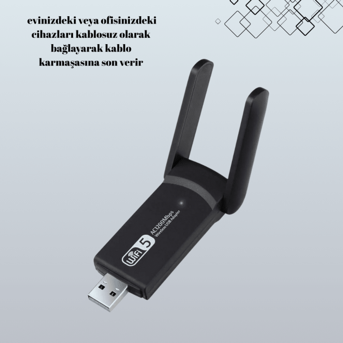 KESGİN MARKET ® Tak-Çalıştır Özellikli Çift Bant WiFi Adaptör – 1200 Mbps
