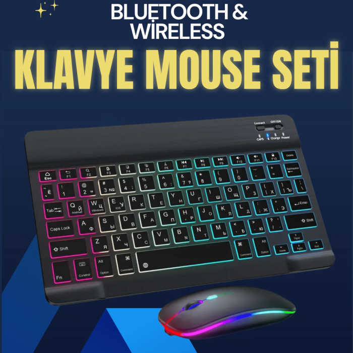 KESGİN MARKET ® Şık ve Sessiz Tasarımlı Işıklı Klavye Mouse Seti – Şarjlı, Wireless