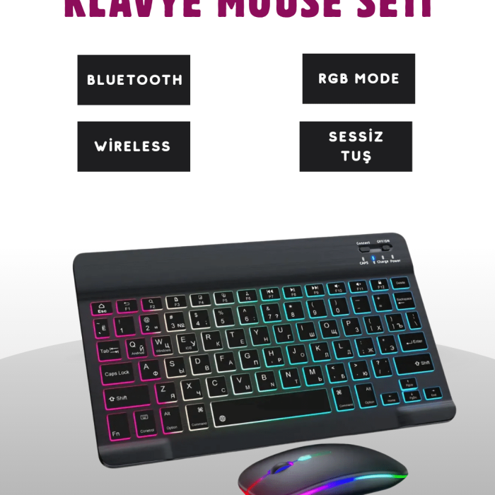 KESGİN MARKET ® Türkçe Q Klavye Düzenli RGB Kablosuz Klavye Mouse Set