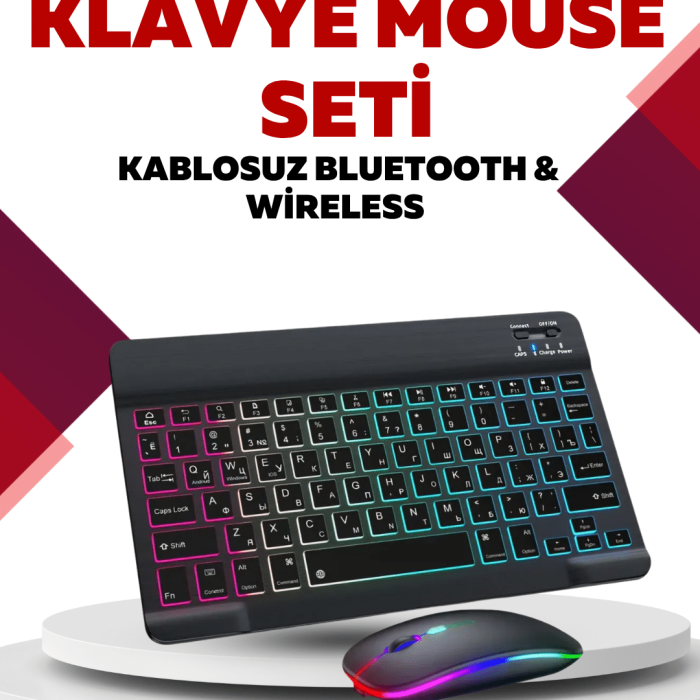 KESGİN MARKET ® Bluetooth 5.3 Destekli Şarjlı Taşınabilir Klavye + Mouse Kombinasyonu