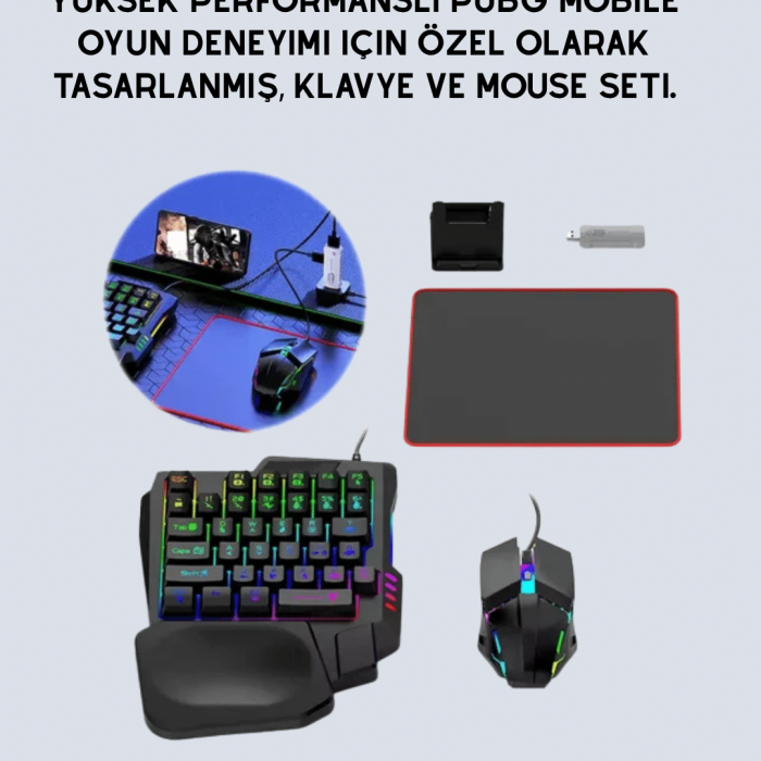 KESGİN MARKET ® 5in1 BT5.3 Mobil Oyun Kiti Klavye Mouse Dönüştürücü Seti