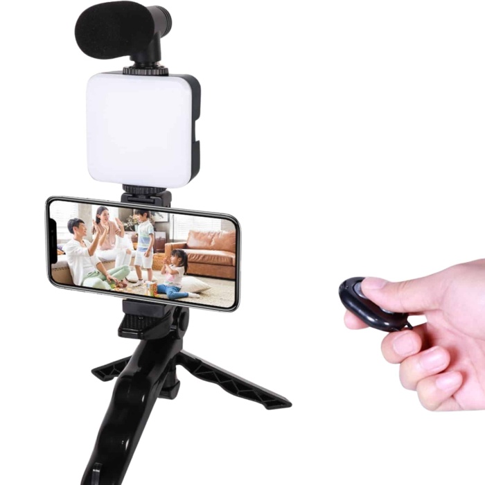 KESGİN MARKET ® Telefon Tutucu Led Işıklı Kumandalı Mikrofon Telefon Vlog Video Kayıt
