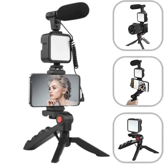 KESGİN MARKET ® Akıllı Telefon Vlog Kiti Tripod Mini Mikrofonlu Telefon Tutucu