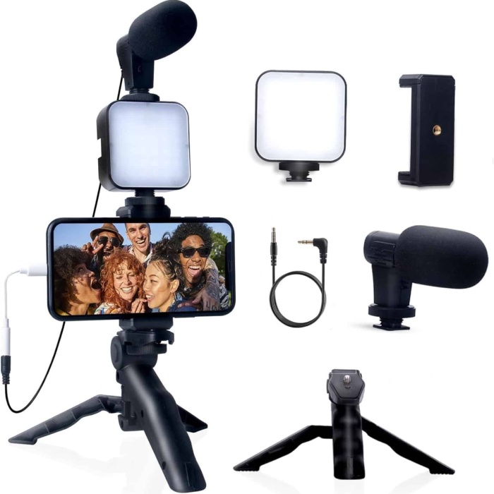 KESGİN MARKET ® Akıllı Telefon Vlog Kiti Tripod Mini Mikrofonlu Telefon Tutucu