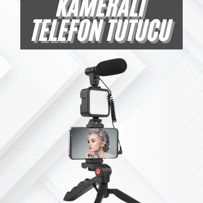 KESGİN MARKET ® Telefon Tutucu Mikrofonlu Işıklı Youtuber Video Kayıt
