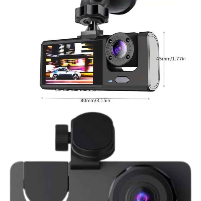 KESGİN MARKET ® Yol Kayıt Araç Kamerası HD DVR 3 Kameralı 2.0in Ekranlı Ön İç Arka