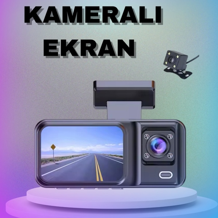 KESGİN MARKET ® 1080P 3 Lensli WİFİ Araç İçi Kameralı Ekran DVR Kaydedici Gece Görüşlü