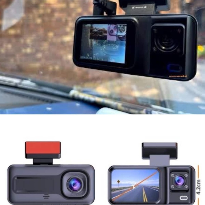 KESGİN MARKET ® 1080P 3 Lensli WİFİ Araç İçi Kameralı Ekran DVR Kaydedici Gece Görüşlü