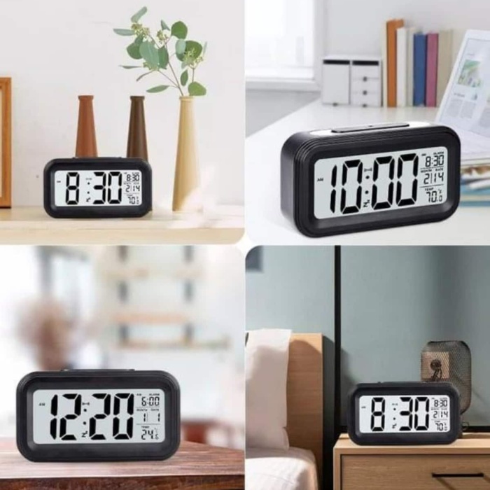 KESGİN MARKET ® Işıklı Dereceli Masa Ofis Saati Alarmlı Termometre Takvim Çalar Saat