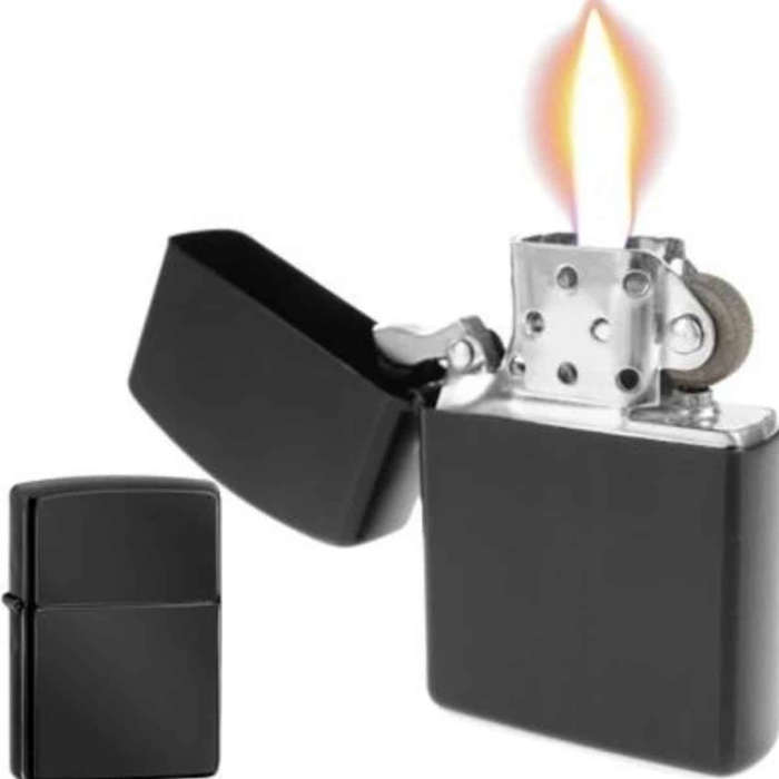 KESGİN MARKET ® Çakmak Parlak Siyah Zippo Benzinli Çakmak Cep Boy Doldurulabilir