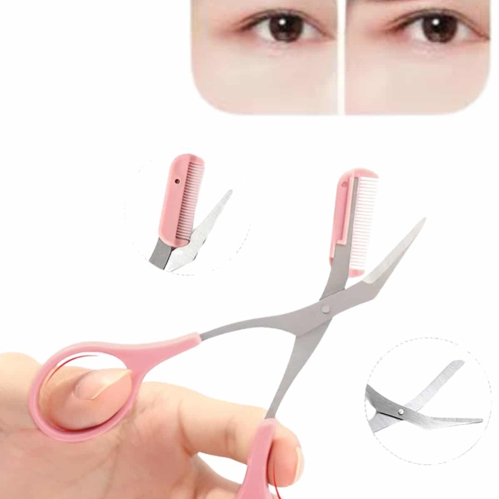 KESGİN MARKET ® Kavisli Kaş Kirpik Düzeltici Bıyık Alma Taraklı Kaş Makası Yüz Bakım Seti Makas