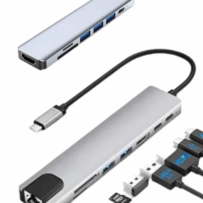 KESGİN MARKET ® 8 Port Çoklayıcı Macbook Ile Uyumlu Çoğaltıcı Type-C dönüştürücü TF SD kart
