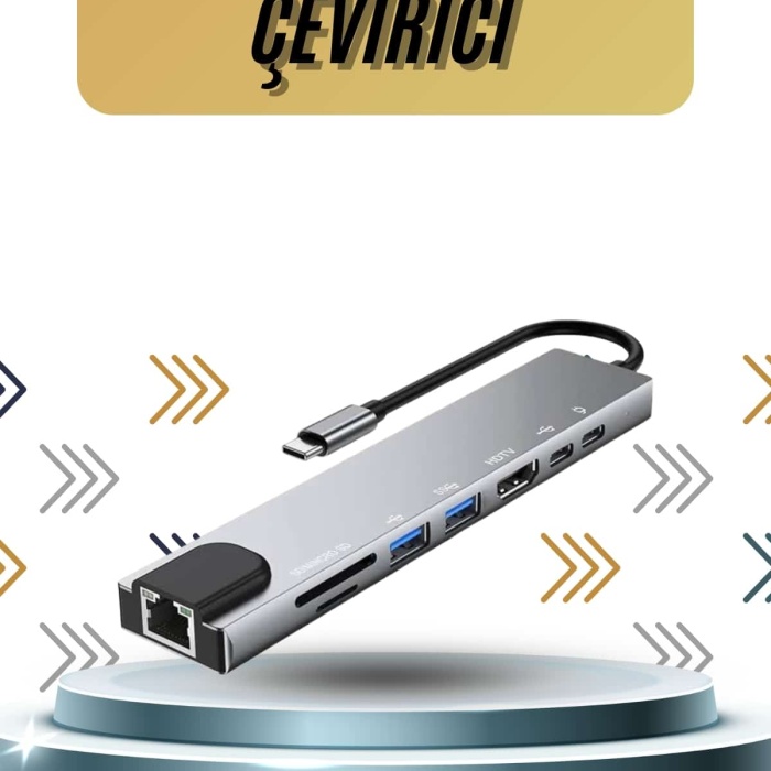 KESGİN MARKET ® 8 Portlu Macbook Çevirici Type C Hub  SD TF USB Çoğaltıcı Ethernet