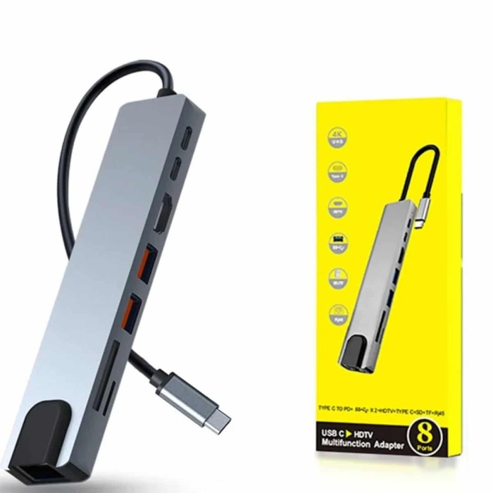 KESGİN MARKET ® 8 Portlu Macbook Çevirici Type C Hub  SD TF USB Çoğaltıcı Ethernet