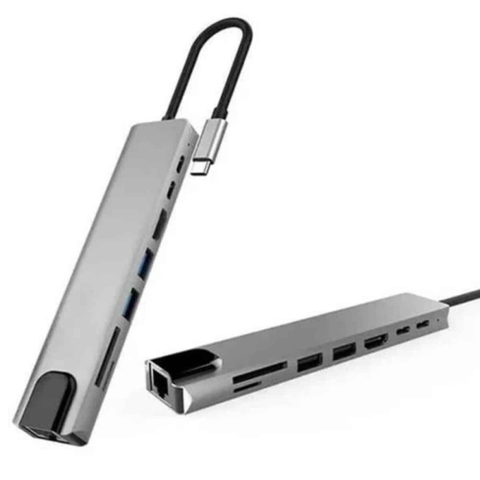 KESGİN MARKET ® 8 Portlu Macbook Çevirici Type C Hub  SD TF USB Çoğaltıcı Ethernet
