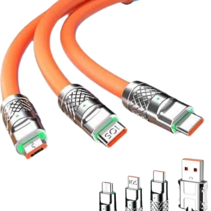KESGİN MARKET ® 120W 3 İn 1 Uyumlu Silikon Şarj Kablosu Hızlı Şarj Kablosu