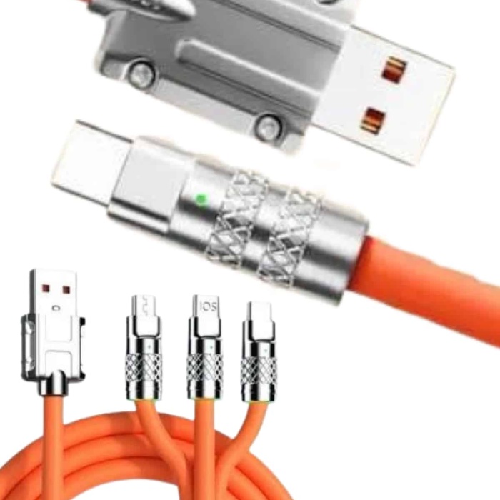 KESGİN MARKET ® 120W 3 İn 1 Uyumlu Silikon Şarj Kablosu Hızlı Şarj Kablosu