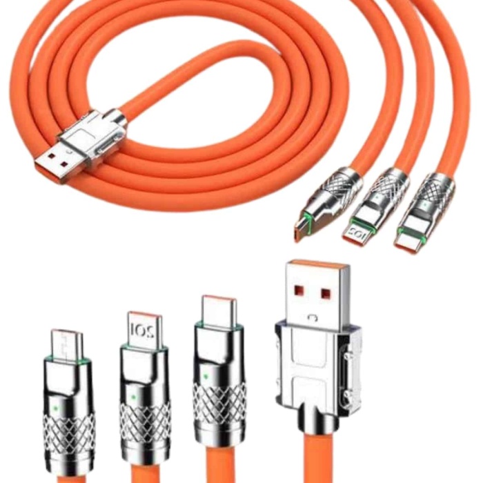 KESGİN MARKET ® 120W 3 İn 1 Uyumlu Silikon Şarj Kablosu Hızlı Şarj Kablosu