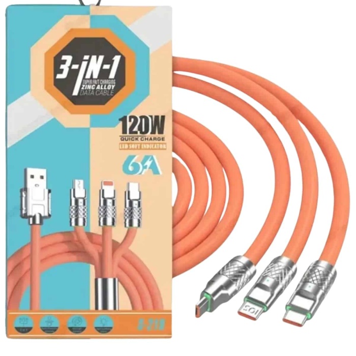 KESGİN MARKET ® Çoklu Şarj Kablosu USB Type-C İOS Uyumlu 120W Hızlı Şarj Kablosu