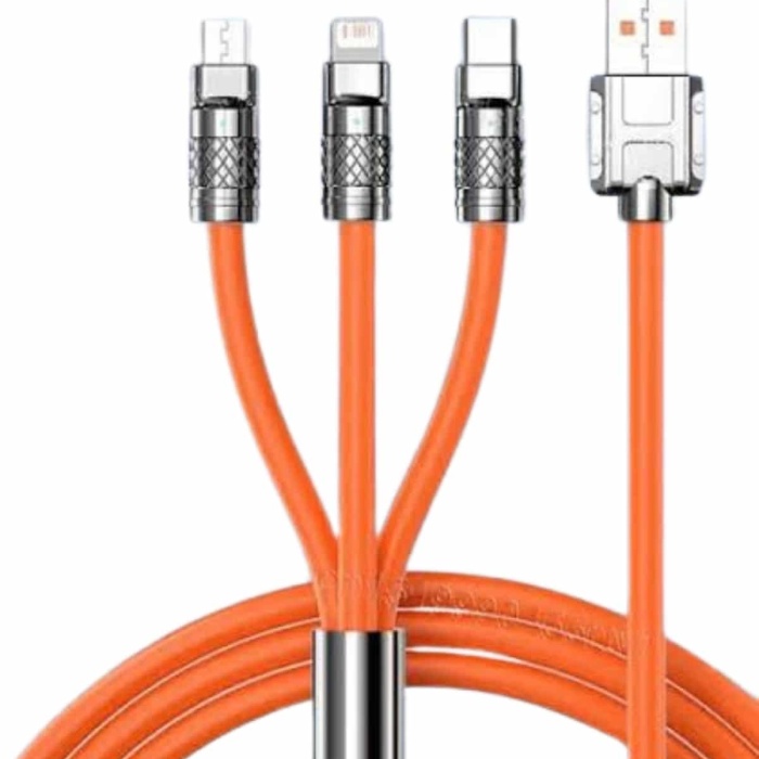 KESGİN MARKET ® 120W Silikon Metal Uçlu LED Işıklı 3 In1 Şarj Kablosu 1.2m