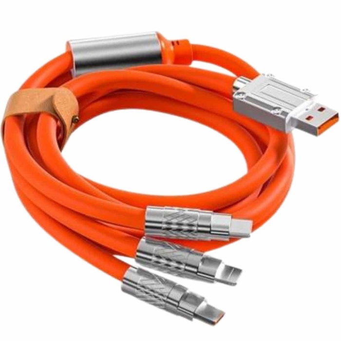 KESGİN MARKET ® 120W Silikon Metal Uçlu LED Işıklı 3 In1 Şarj Kablosu 1.2m