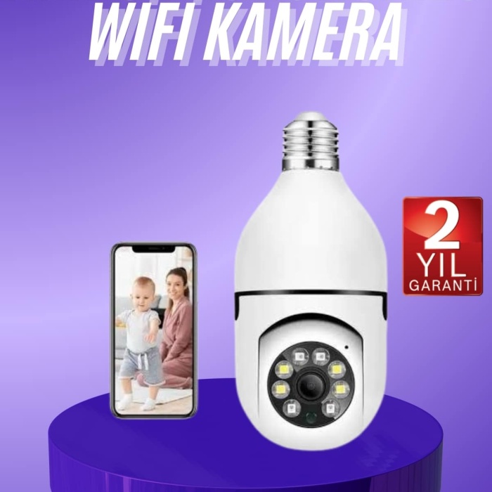 KESGİN MARKET ® Güvenlik Kamerası Wi-Fi Özellikli 360 Derece Full Hd 1080p Ampül Kamera