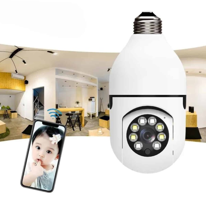 KESGİN MARKET ® Wifi Güvenlik Kamerası 360 Derece Dönebilen Harekete Duyarlı Gece Görüşlü Ampul