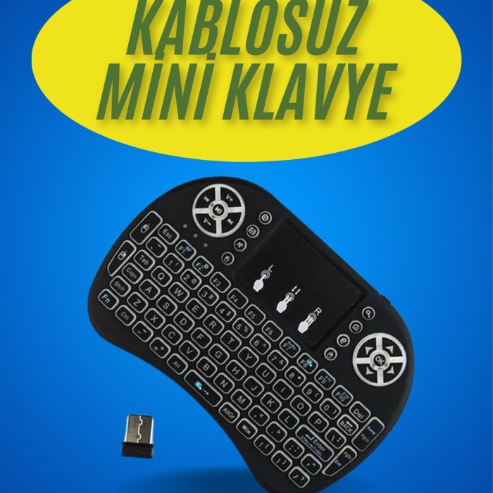 KESGİN MARKET ® Işıklı Kablosuz Mini Klavye ve Dokunmatik Mouse Seti Türkçe Kablosuz