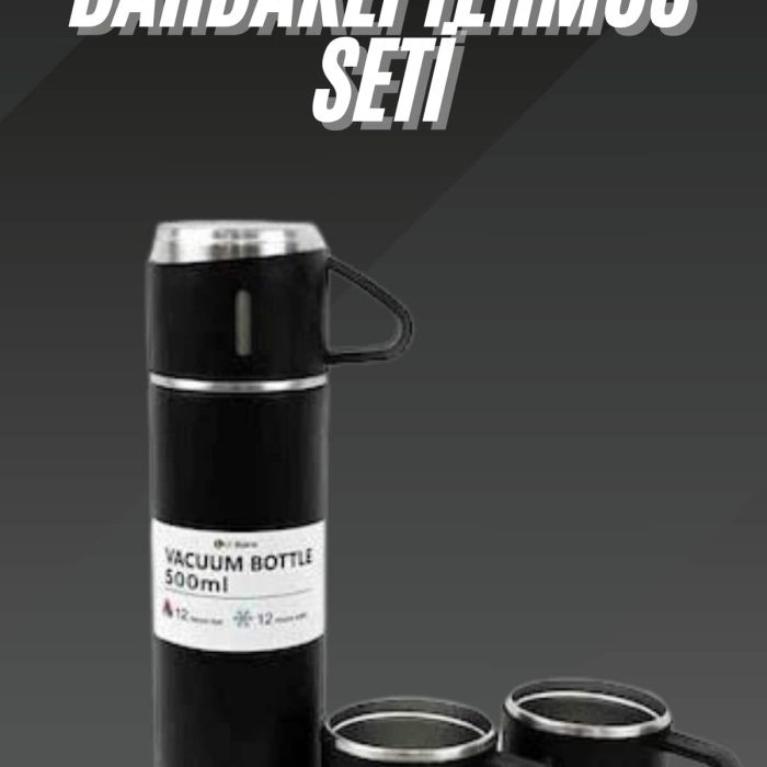 KESGİN MARKET ® Termos Seti Paslanmaz Çelik 3 Bardaklı Vakumlu Termos Set 500 Ml 12 Saate Kadar Isı Koruma