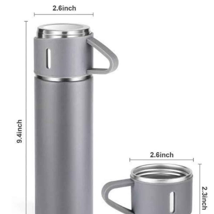 KESGİN MARKET ® Termos Seti Paslanmaz Çelik 3 Bardaklı Vakumlu Termos Set 500 Ml 12 Saate Kadar Isı Koruma