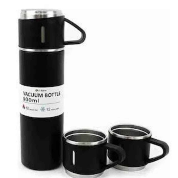 KESGİN MARKET ® Termos Paslanmaz Çelik Termos Siyah Renk 3 Bardaklı Termos Seti