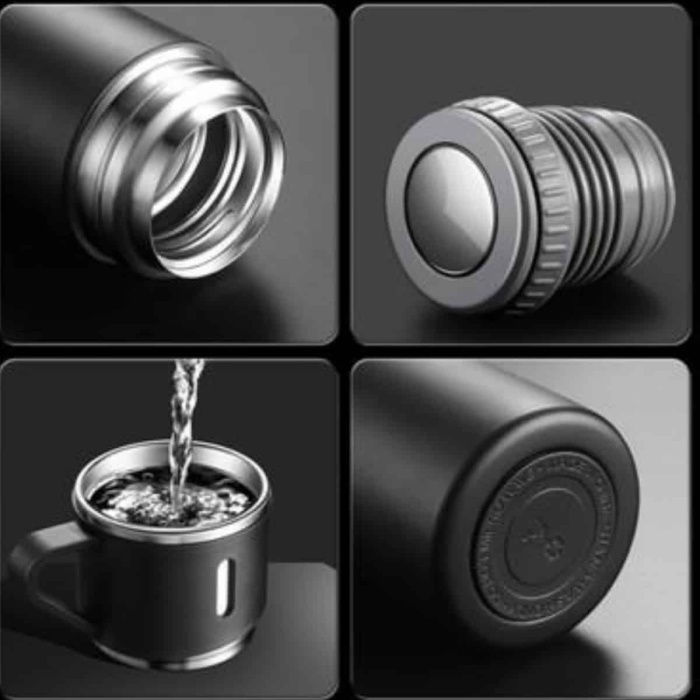 KESGİN MARKET ® Termos Paslanmaz Çelik Termos Siyah Renk 3 Bardaklı Termos Seti