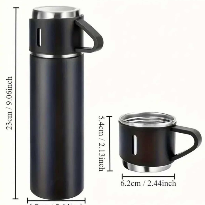 KESGİN MARKET ® Termos Seti 3lü Bardak Seti Isı Dayanıklı Siyah Paslanmaz Çelik Vakumlu