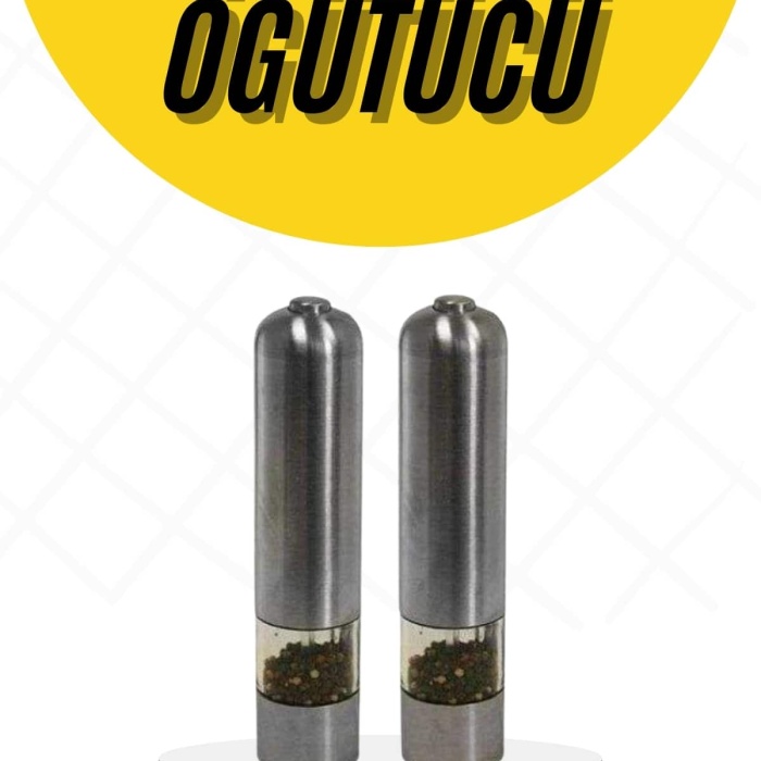 KESGİN MARKET ® Baharat Öğütücü Paslanmaz Ayarlanabilir Otomatik Pilli Işıklı Tuz & Karabiber